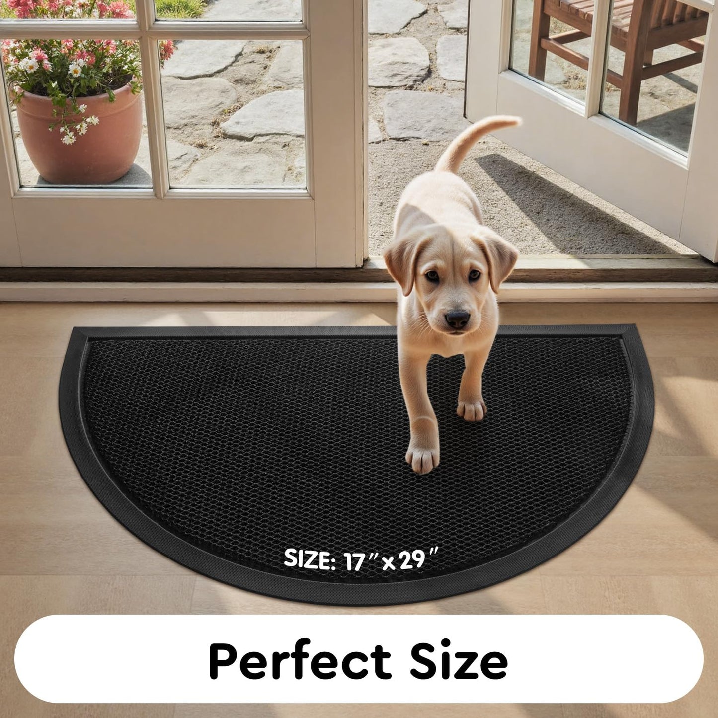tchdio Front Door Mat Outside Entrance, Semicircular Dirt Trapper Doormat-Welcome Mat Durable, Heavy Duty Entry Mat Non Slip Rubber Mats for Outside Stain Resist Door Mats for Entryway Black 17"x29"