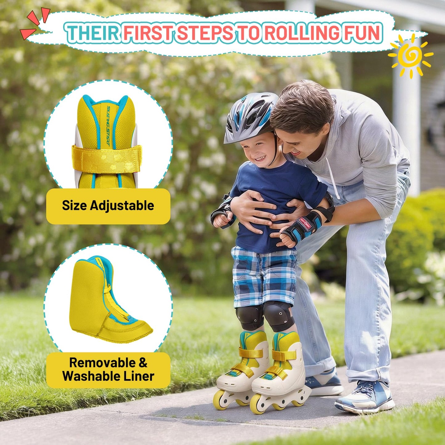 SKT HP Beginner Inline Skates for Kids Ages 3-8, Adjustable Roller Skate for Toddlers Boys Girls, Ultra Lightweight Comfortable Kids Inline Skates, DIY Paintable Design for Outdoor Indoor Sports