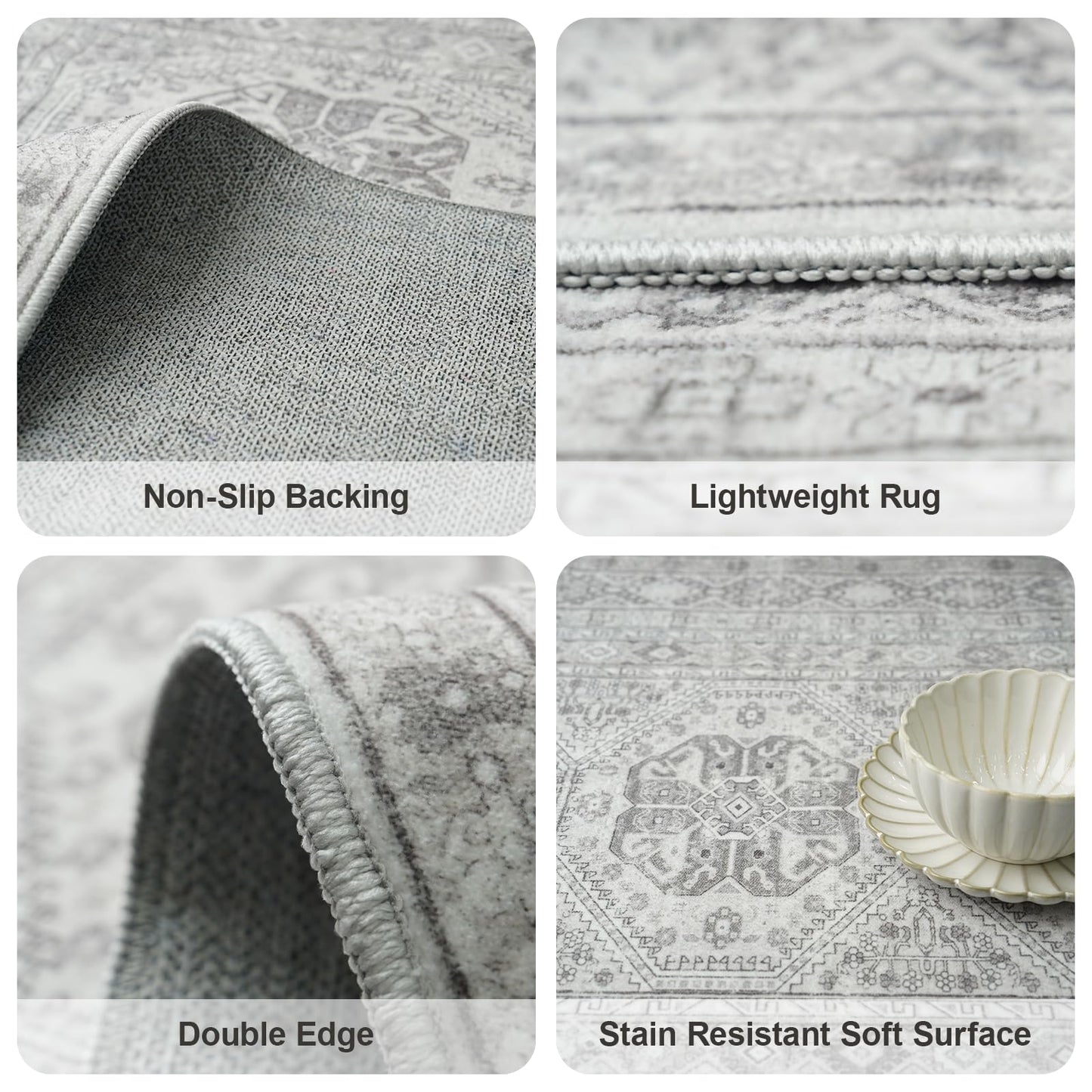 Washable Area Rug Non Slip - 2x3 Small Kitchen Boho Rug Vintage Entryway Low Pile Carpet for Doormat Grey