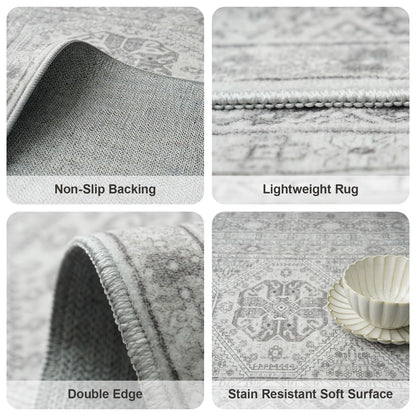 Washable Area Rug Non Slip - 2x3 Small Kitchen Boho Rug Vintage Entryway Low Pile Carpet for Doormat Grey