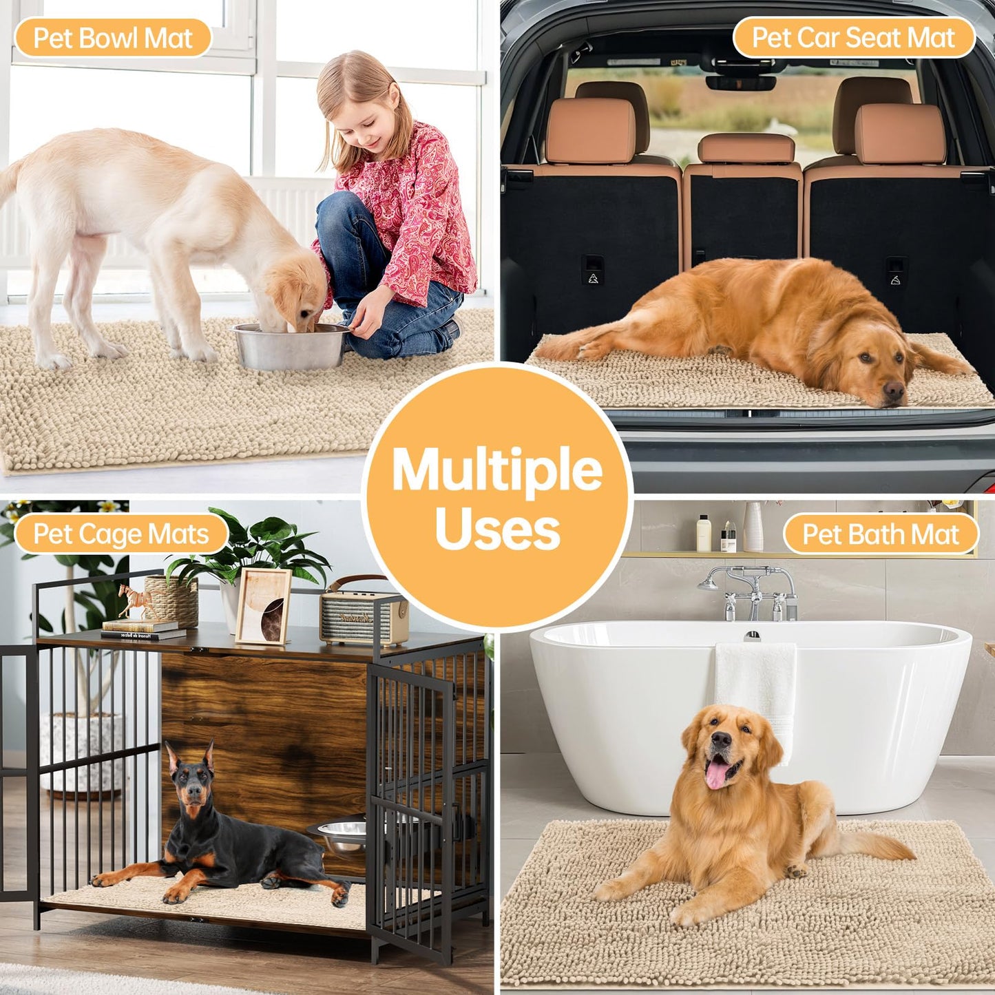 HOMEK Absorbent Dog Door Mat for Muddy Paws, 60" x 24" Chenille Indoor Mats for Entryway, Trap Dirt Front Door Mat Indoor Entrance Washable Non Slip Soft Beige
