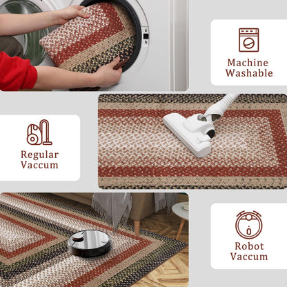 RUGSREAL 5x7 Bedroom Rug Machine Washable Living Room Area Rug Modern Braid Printed Throw Carpet for Dining Room Non Slip Large Entryway Rug Farmhouse Carpet for Home Decor, Crimson/Earthy