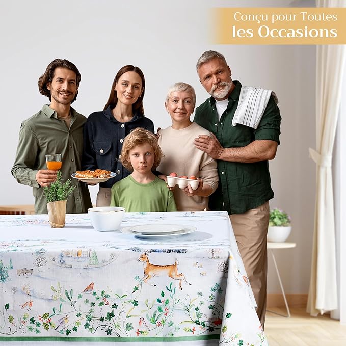 Maison d' Hermine Table Cloth Rectangle Table 100% Cotton 70 x 90 Inches Fall Tablecloth Reusable Everyday Use for Thanksgiving Christmas Decorations Dining Farmhouse Party (Snowy World)