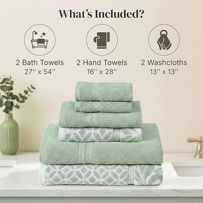 Modern Threads Trefoil Filigree 6-Piece 100% Cotton Towel Set – Reversible Yarn
