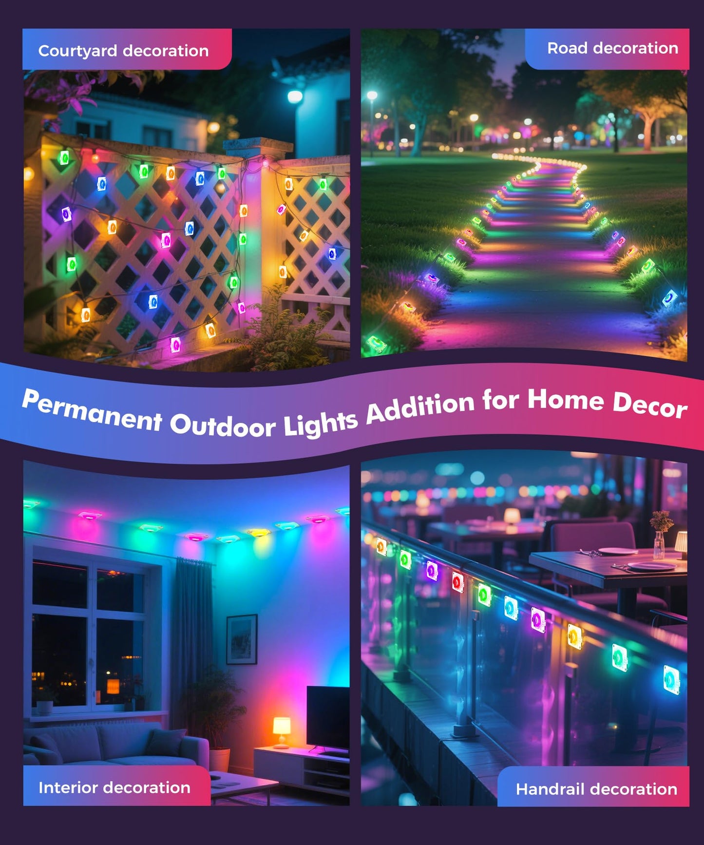 POOFZY Permanent Outdoor Lights for House,200ft RGB+IC Smart Outdoor Decor, 50 Scene Modes,App/Remote Control,for Christmas,V-Day,Thanksgiving,Daily & Holiday Party Decor