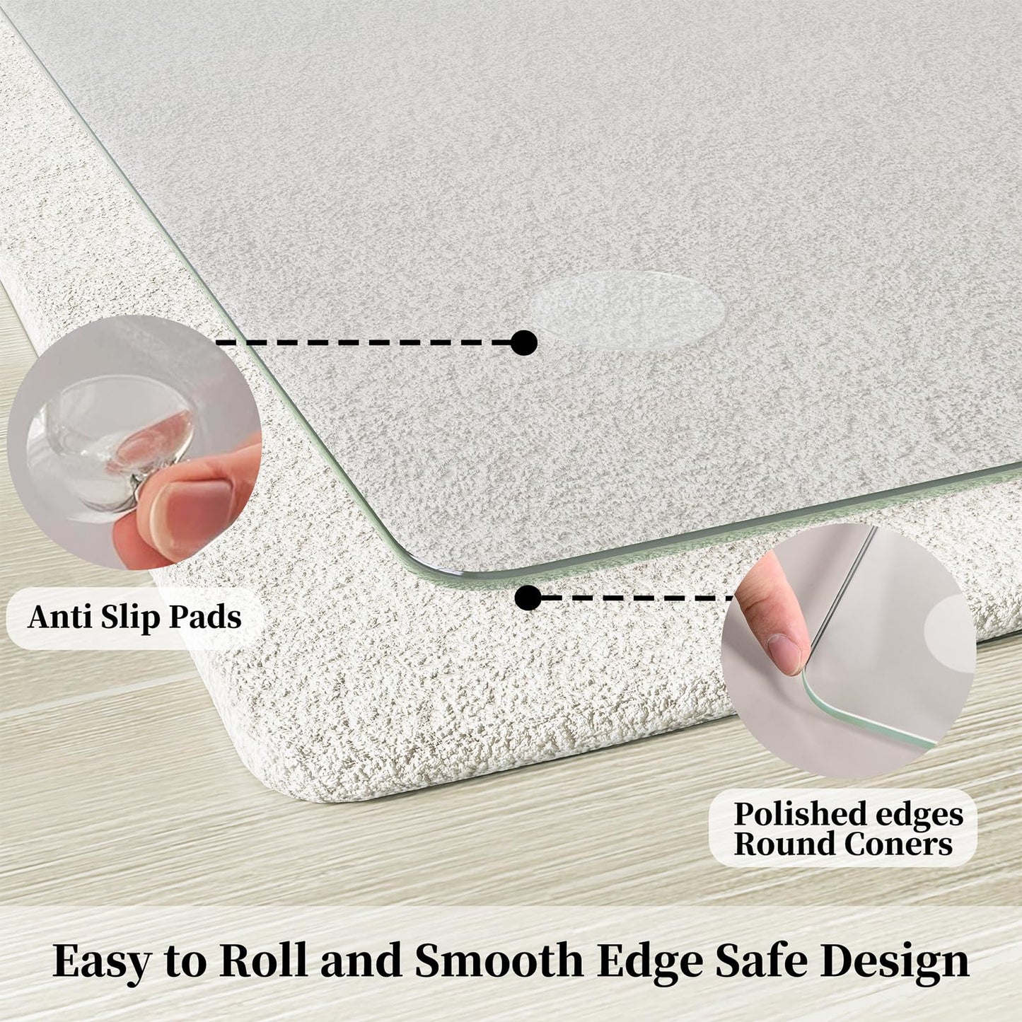 FlyEcho Glass Chair Mat 46" x 55" Heavy Duty Tempered Glass Office Chair Mat, Glass Floor Mat with Round Corner and Polished Edge for Smooth Glide, Office Chair Mat for Carpet, Hardwood Floor