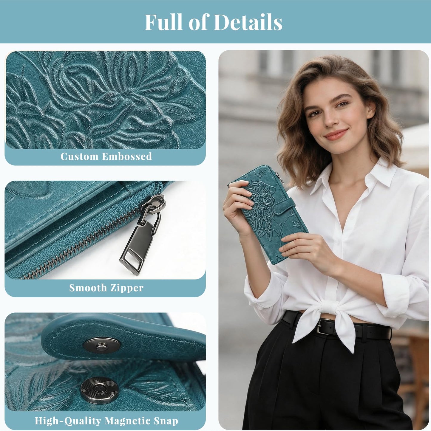 FORUWISH Wallet Women, RFID Blocking Slim Credit Card Holder For Women, Coin Purse, Travel Wallet, Foldable Clutch Wallet With Zipper Pocket