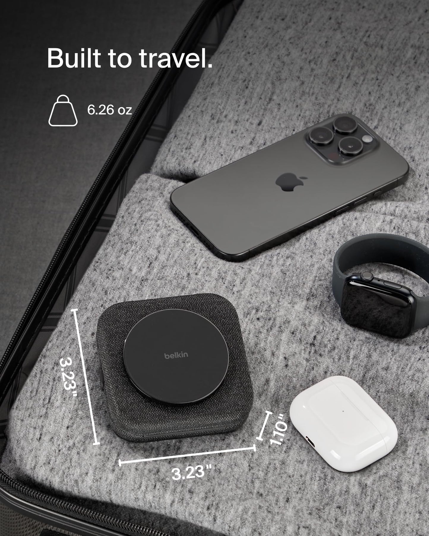 Belkin MagSafe Charger Compatible 3-in-1 Magnetic Charging Travel Pad 15W-BoostCharge Pro Foldable Qi2-Certified Wireless Charger, MagSafe-Compatible Charger for iPhone 16 Series, Apple Watch, AirPods