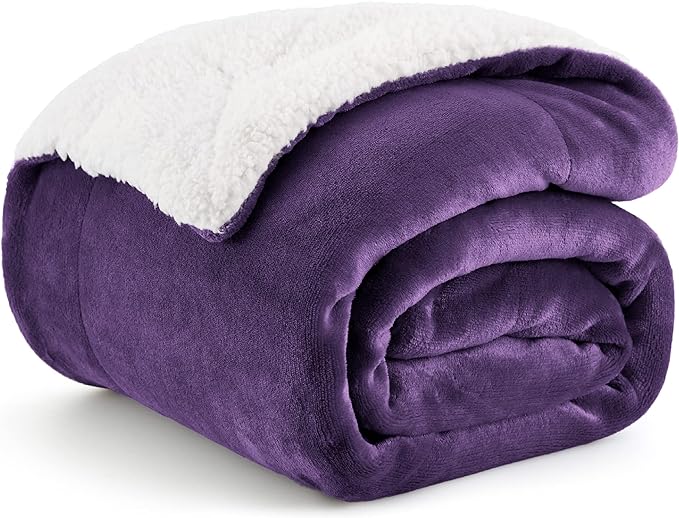 Bedsure GentleSoft Sherpa Fleece Throw Blanket Twin Size for Couch - Thick and Warm Throw for Women, Soft Fuzzy Plush Twin Blanket for Winter, Purple, 60x80 Inches