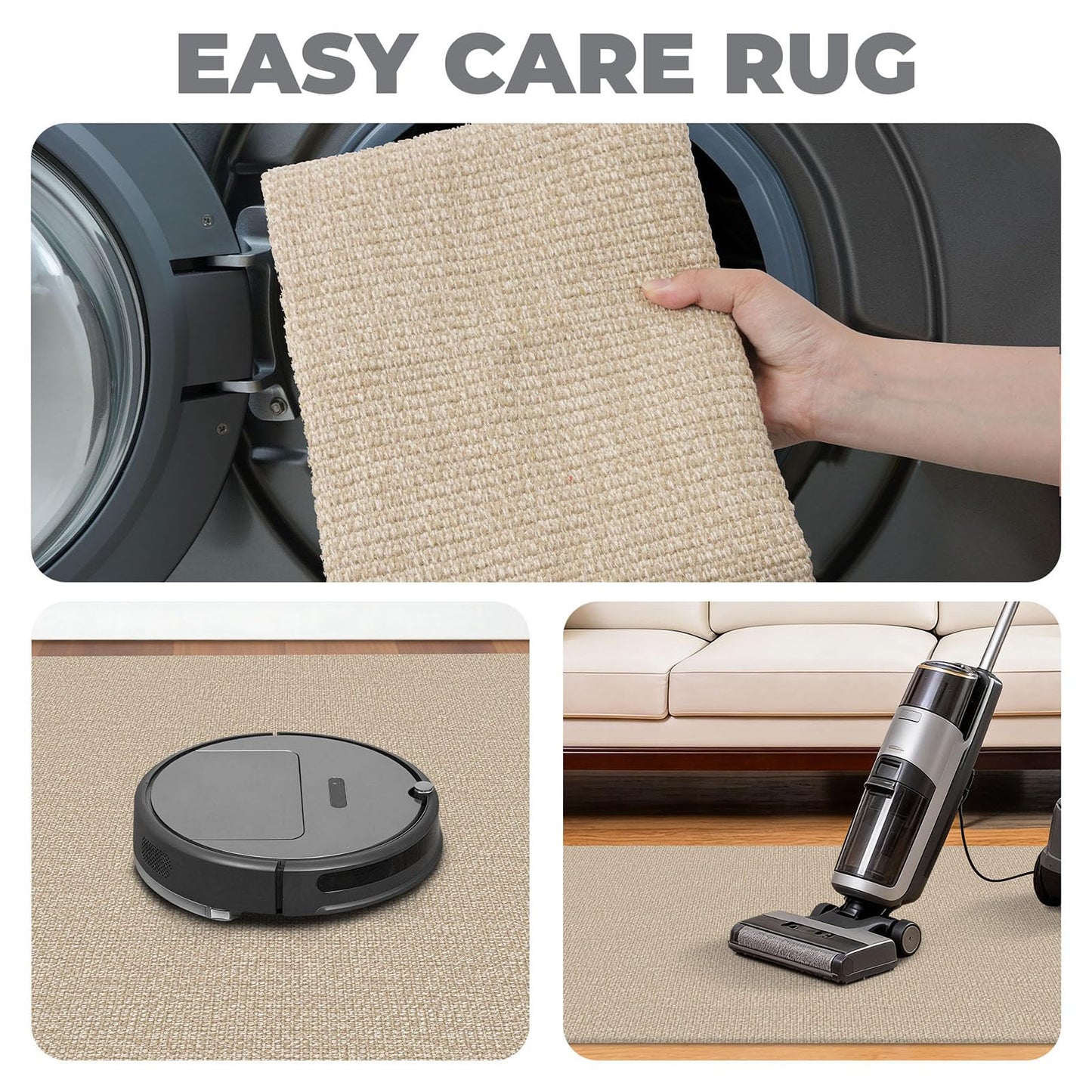 Lansny Washable Runner Rug 2x6 Runners for Hallway Braided Cotton Entryway Runner with Non Slip Backing Indoor Carpet Runners for Kitchen Bedroom, Khaki/Beige