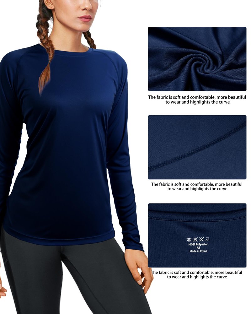 isnowood Women's Sun Protection Long Sleeve Shirts, UPF 50+ UV Rash Guard Swim Shirt, Workout Hiking Running Athletic Tops Daisy Blue