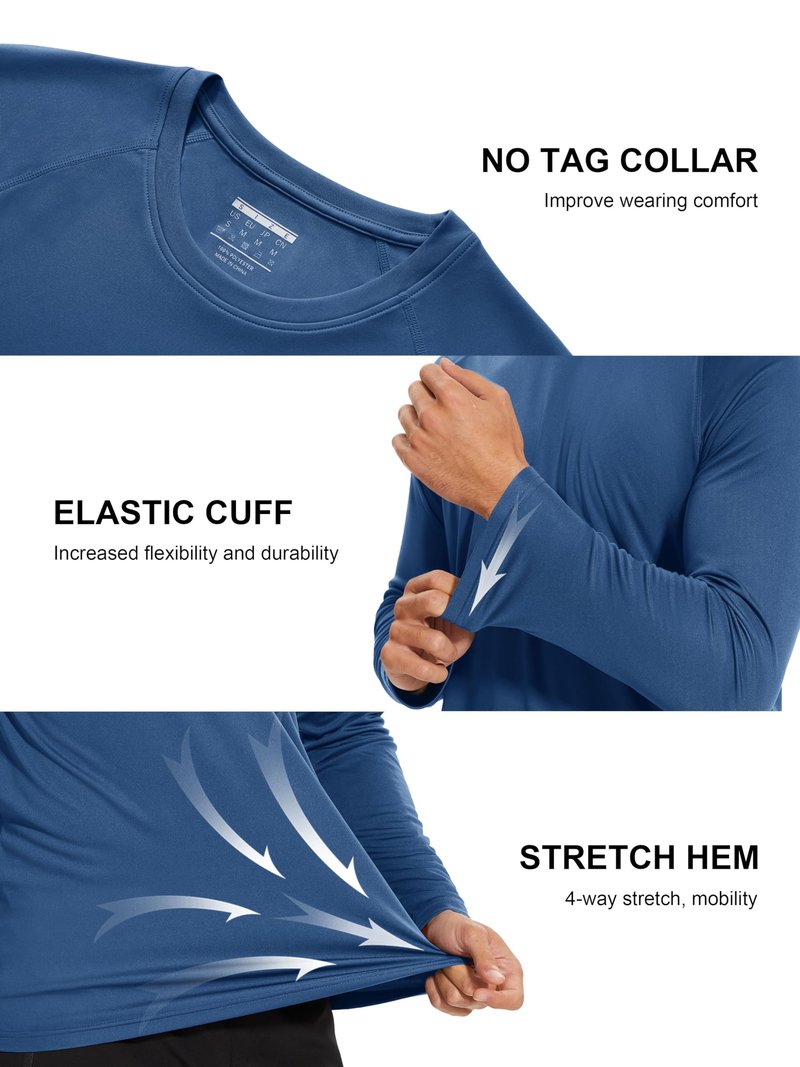 MAGCOMSEN Long Sleeve Shirt for Men UV Protection Shirts Quick Dry Baselayer Shirt Rash Guard for Men Blue Grey,3XL