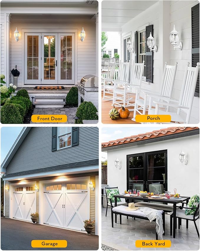 VIANIS White Dusk to Dawn Porch Light, Outdoor Sconces Wall Lighting Lantern, 100% Aluminum Outside Light Fixtures for House, Waterproof LED Exterior Garage Lights Wall Mount Lamp for Entrance 2-Pack