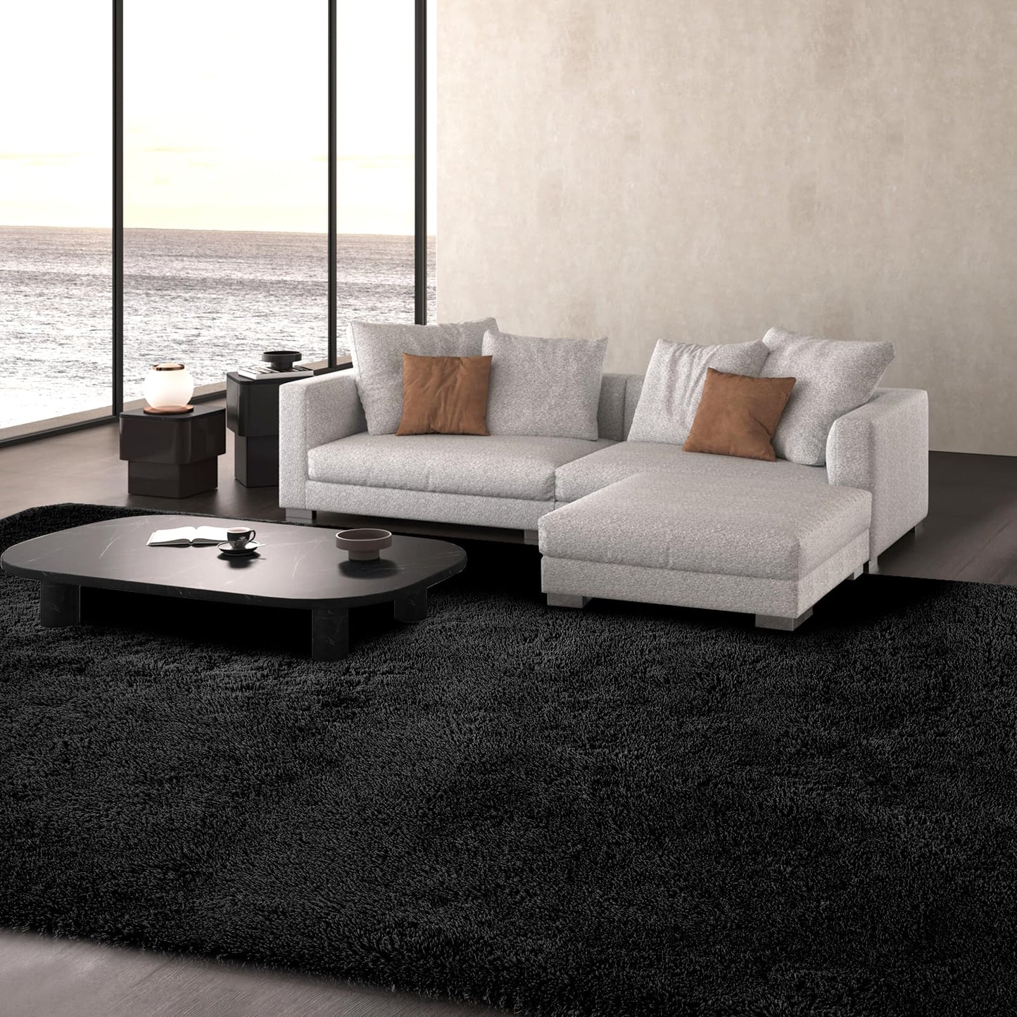Fluffyrug Large Rugs for Living Room 10x14: Black Extra Large Area Rugs 10x14 Living Room - Black Big Area Rug