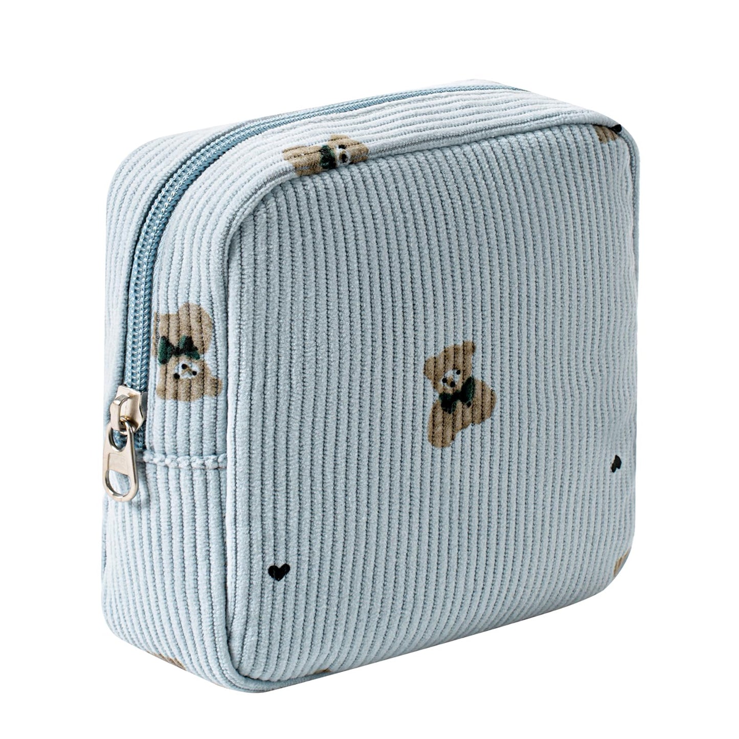 uekeboag Cute Small Corduroy Zipper Makeup Bag, Mini Coquette Aesthetic Pouch with Bear Pattern for for Purse,Key Pocket Lipstick Bag Card Holder Data Cable Organizer for Women Girls (03Blue Bear)