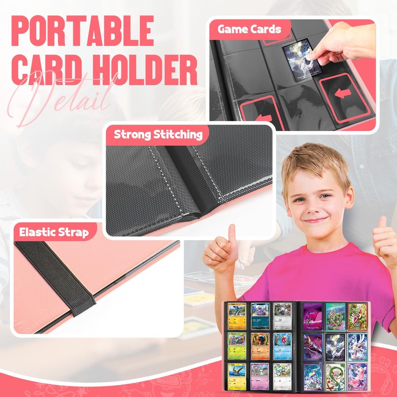 Card Binder 9-Pockets, Trading Card Binder, 20 Pages, 360 Card Capacity Collection Binder, Card Folder for MTG, TCG, Game Cards & Sports Cards(Pink)