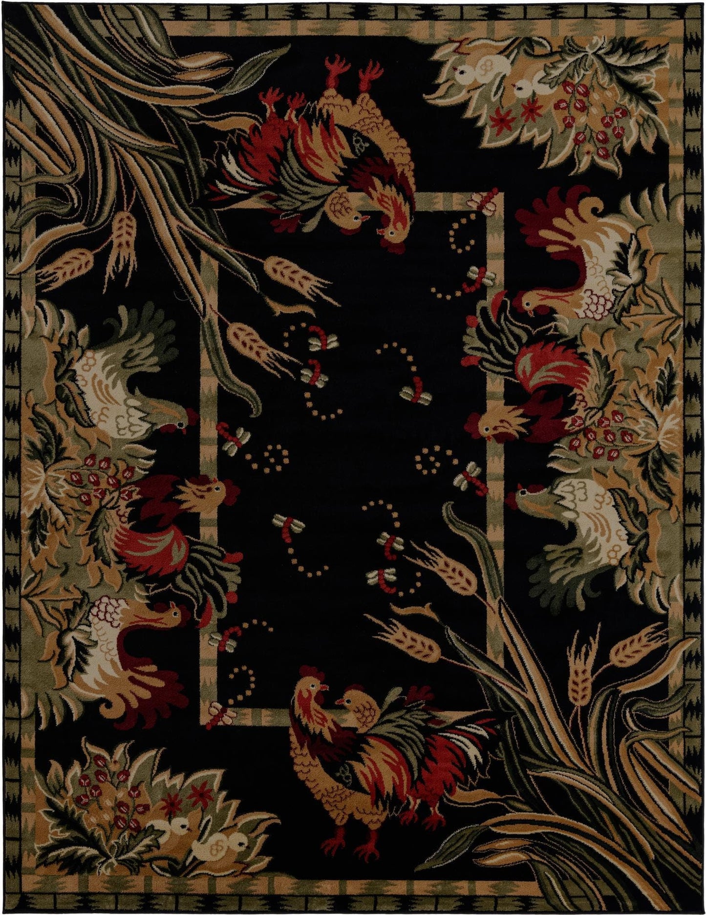 Rugs.com - Pastoral Rug – 7' 10 x 10' Black Easy-Clean Area Rug – Rustic Cabin Lodge Style, Traditional Country Decor for Living Rooms and Dining Rooms