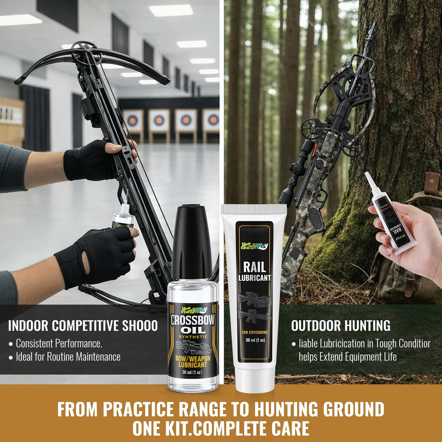 HappyAlley Crossbow Rail Lube & Oil Set with Precision Applicator, 1 oz Crossbow Rail Lubricant and 1 oz Cross Bow Lube for Reduced Friction and Smooth Cross Bow Operation