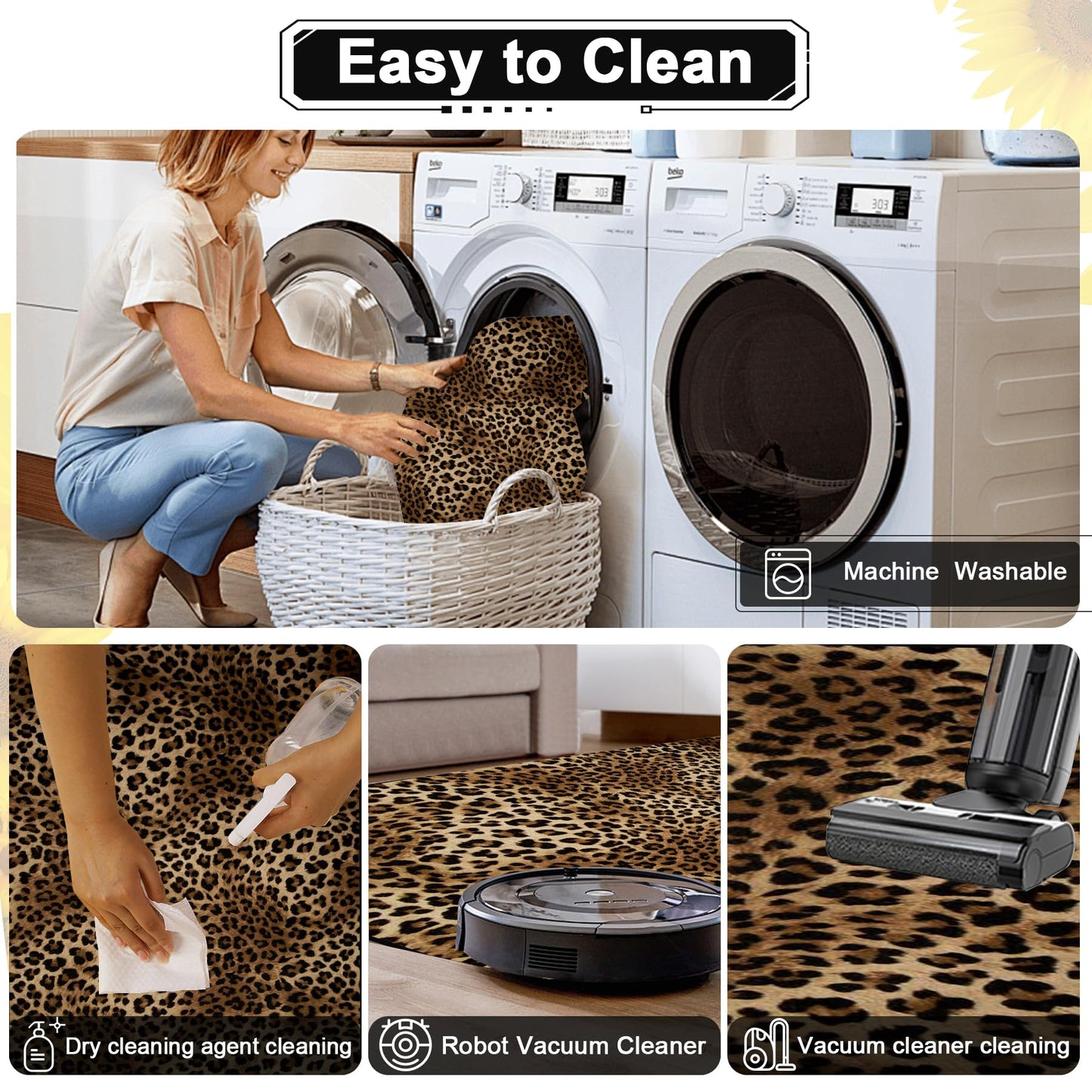 Aukib Leopard Rug 4x6 Cheetah Print Washable Non-Slip Rug Ultra Soft Low-Pile Indoor Carpet for Living Dining Playroom