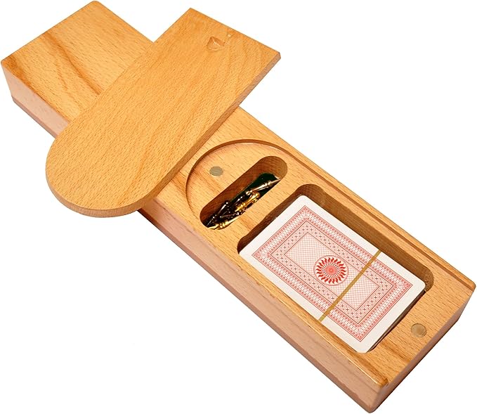 Palm Royal Handicrafts 3 Track Continuous Cribbage Wooden Cribbage Board Made with Maple Wood/Teak Wood and Storage Available for pegs and Cards