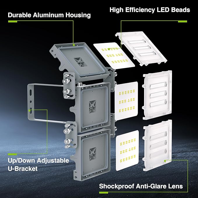 STASUN 150W LED Flood Light, Mini Series Outdoor Floodlight, 15000LM 6000K Daylight White, IP66 Waterproof, 3 Adjustable Heads, LED Exterior Flood Lights for Backyard, Driveway, Garage, Patio, Porch