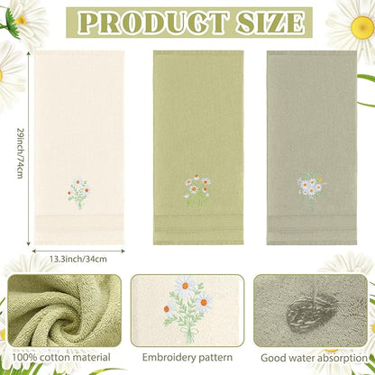 3 Pcs Daisy Floral Hand Towels Daisy Flowers Boho Bathroom Decor 14x29 Inch