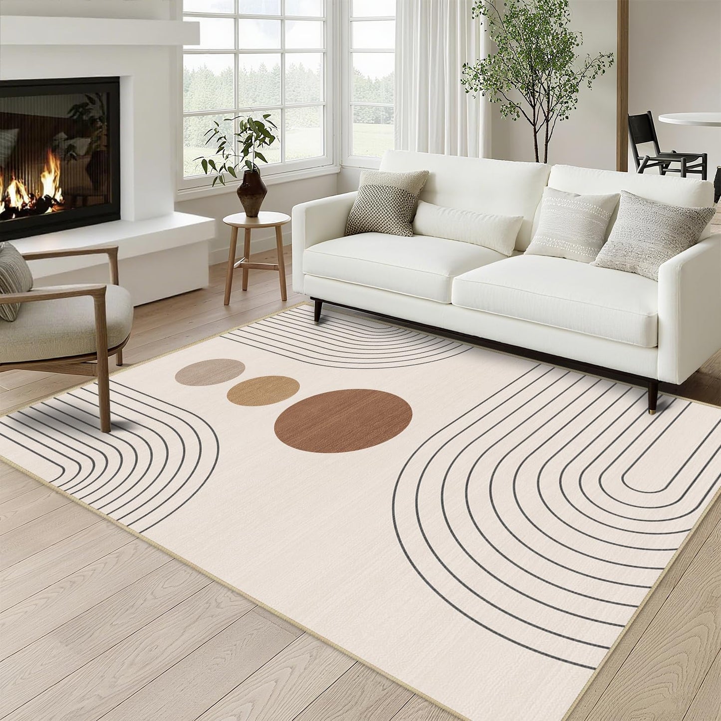 Boho Rug 3x5 Modern Geometric Minimalist Abstract Line Area Rug for Entryway Living Room Neutral Beige Mid Century Modern Machine Washable Non-Slip Printed Low-Pile Floor Carpet for Kitchen Bedroom