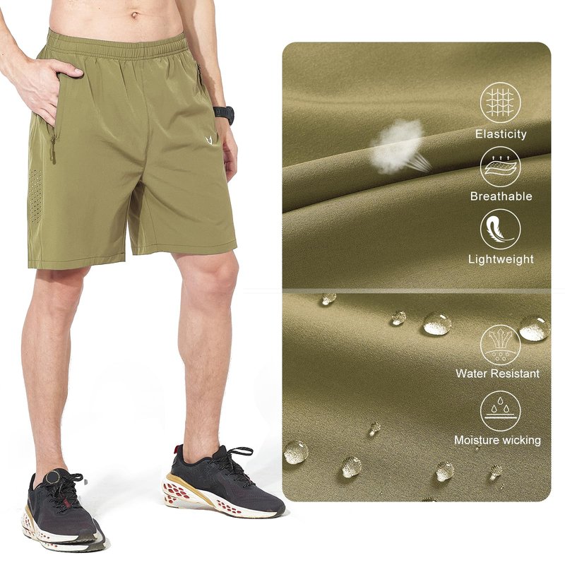 NORTHYARD Men's Athletic Running Shorts Gym Workout 7"/9"/5" Quick Dry Lightweight Sports Basketball Tennis 3 Zipper Pockets Khaki 3XL
