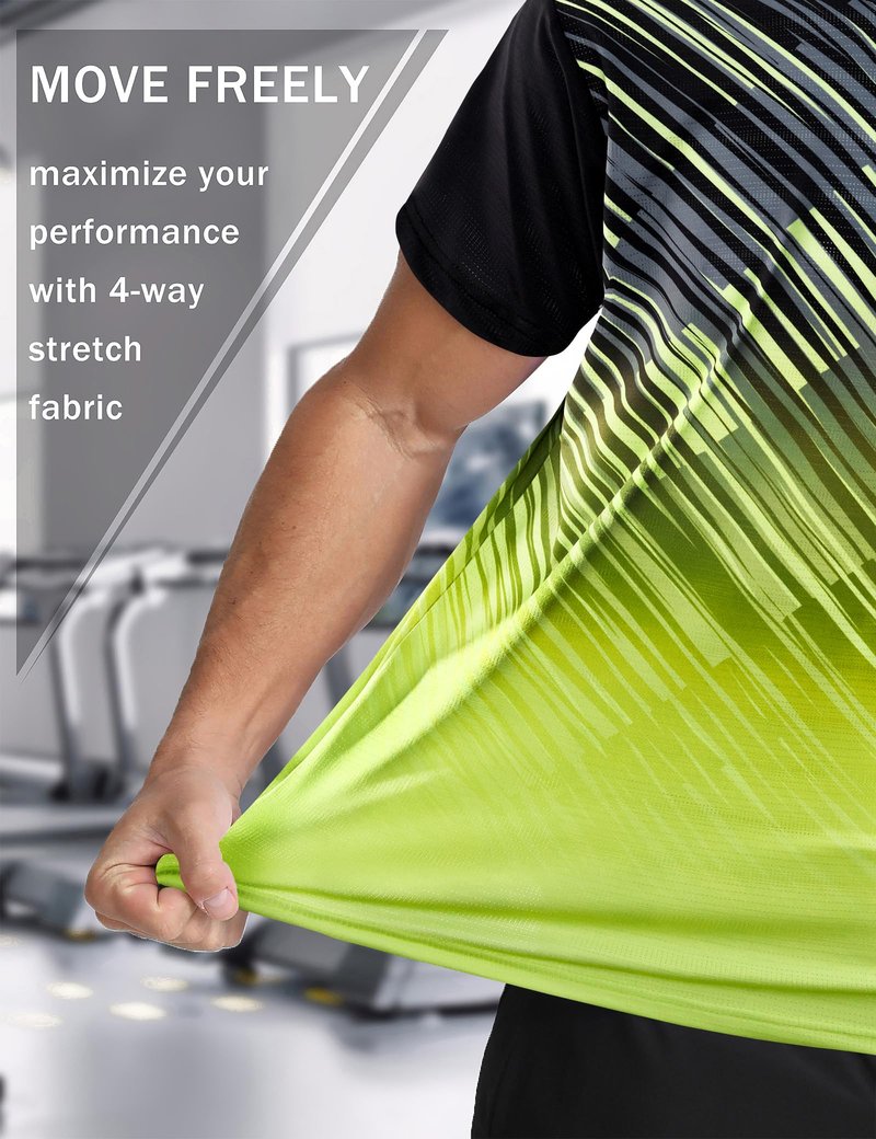 Men's Athletic T-Shirt Performance Gym Shirt Quick Dry Moisture Wicking Running Workout Outdoor Activities Short Sleeve Tops Yellow Stripes L