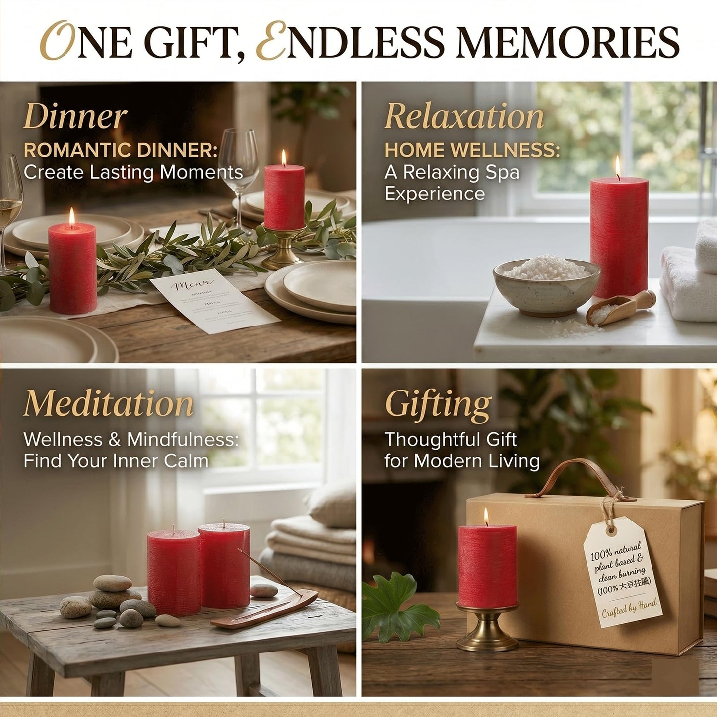 Red Rustic Pillar Candles 6 Pack, 2.8" x 4" Soy Wax Candles, Up to 55 Hours Burn Time, Smokeless Unscented Farmhouse Candles for Home Decor, Wedding & Emergency Use