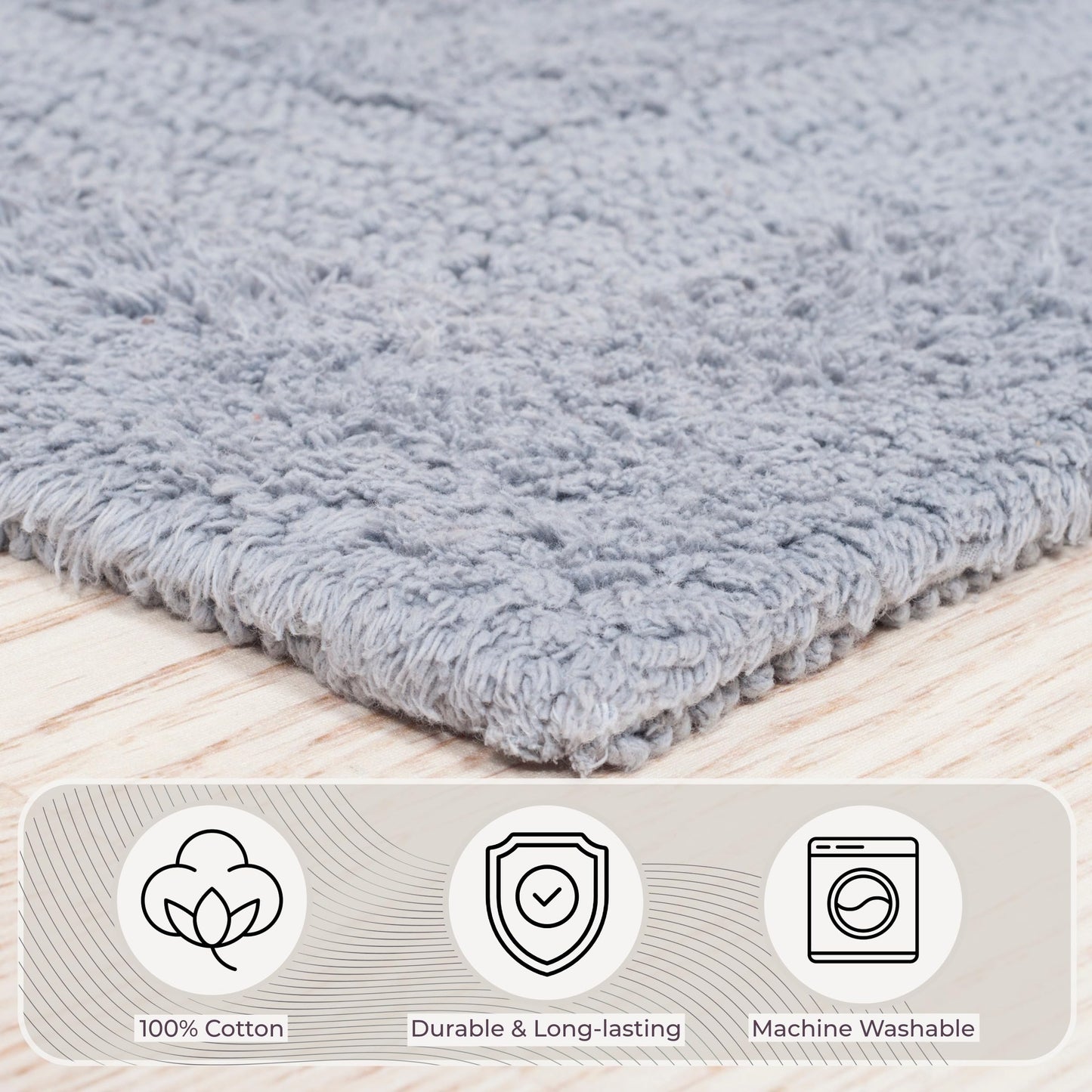 Cotton Bath Mat Set- 2 Piece 100 Percent Cotton Mats- Reversible, Soft, Absorbent and Machine Washable Bathroom Rugs By Lavish Home (Silver)