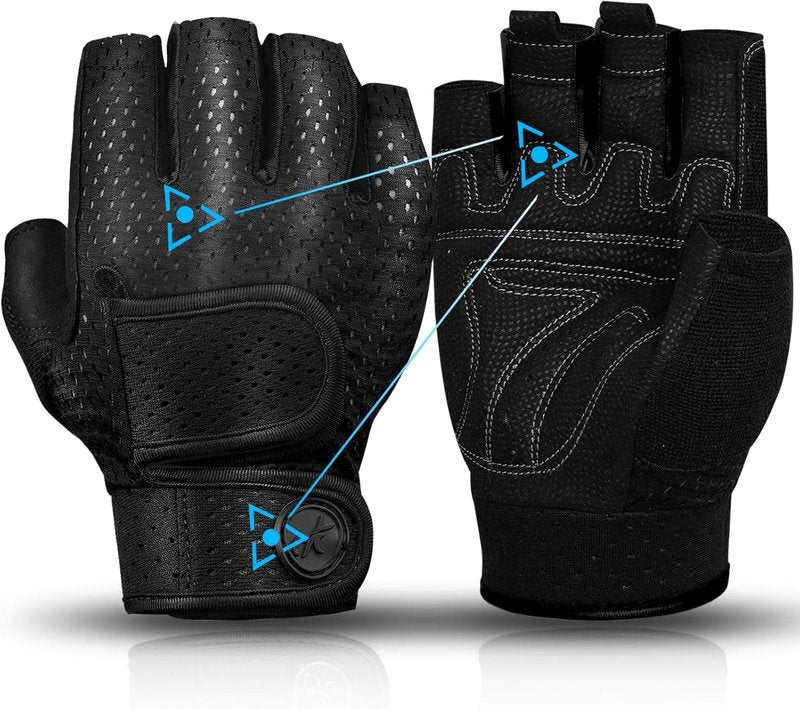 MOREOK Workout Gloves Padded Weight Lifting Gym Fitness Gloves for Men/Women Black-L