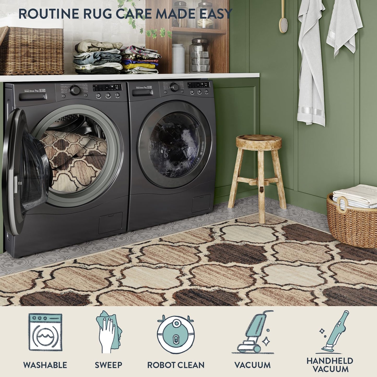 Lahome Moroccan Washable Kitchen Runner Rug - 2x6 Carpet Runners for Hallway 6Ft Non-Slip Throw Soft Laundry Room Print Distressed Modern Rug Runner for Bathroom Bedroom Entryway Living Room Meline