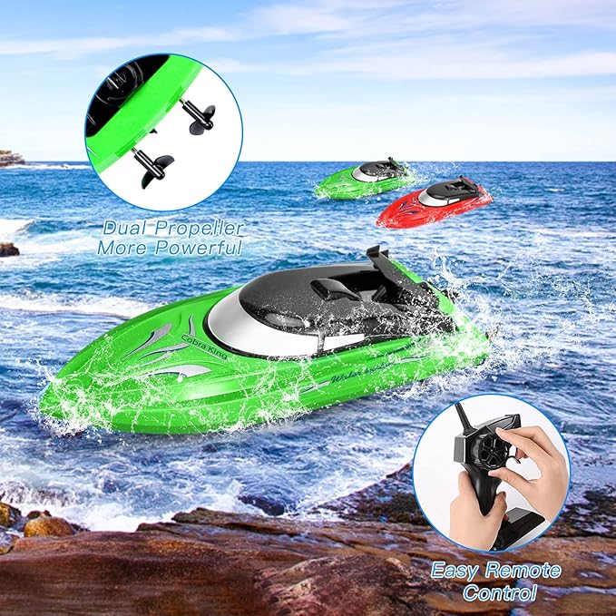 Lumiparty 2PACK RC BoatRemote Control Boats for Kids and Adults10km/H 2.4G High Speed Remote Control BoatFast RC Boats for Pools and Lakes with 4 Rechargeable Battery.(Red+Green)