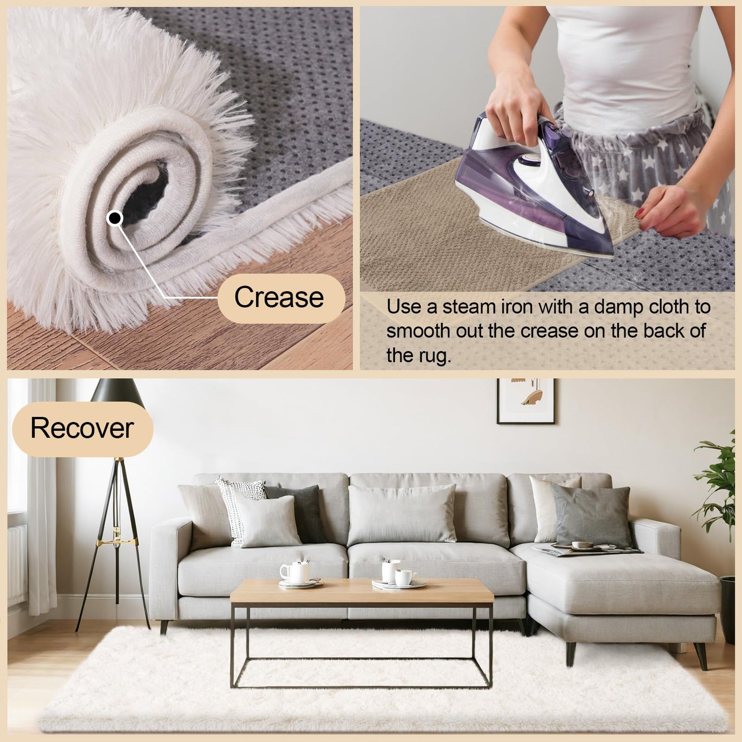 Mugorn 5x7 Rugs for Living Room, Large Fluffy Cream White Area Rugs for Bedroom, Soft Carpet Shag Kids Rug with 4 Non-Slip Rug Pads (5ft x 7ft, Cream White)