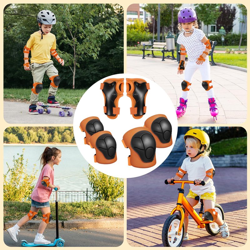 Knee Pads for Kids Knee Pads and Elbow Pads Toddler Protective Gear Set Kids Elbow Pads and Knee Pads for Girls Boys with Wrist Guards 3 in 1 for Skating Cycling Bike Rollerblading Scooter-Orange M