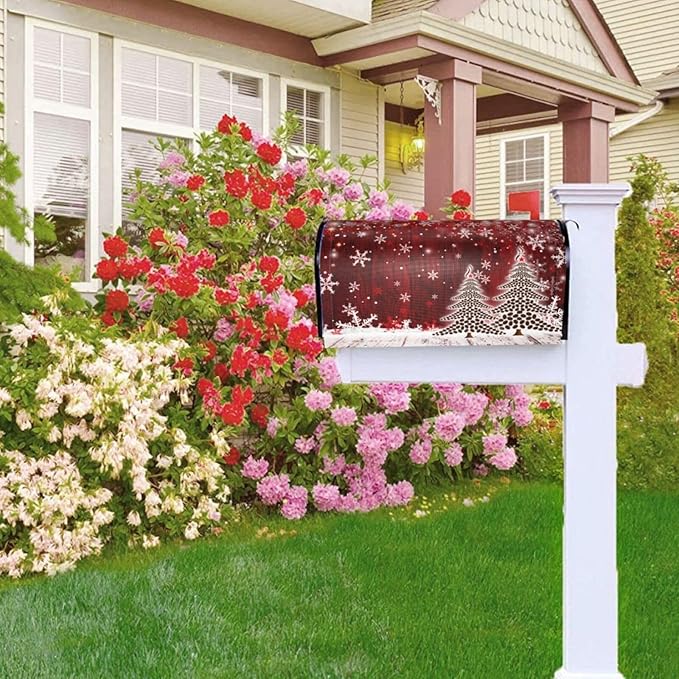 Christmas Mailbox Covers Xmas Tree Snowflake Magnetic Letter Post Box Cover Standard Size 25.5 x 21 Inch Garden Yard Home Decorative