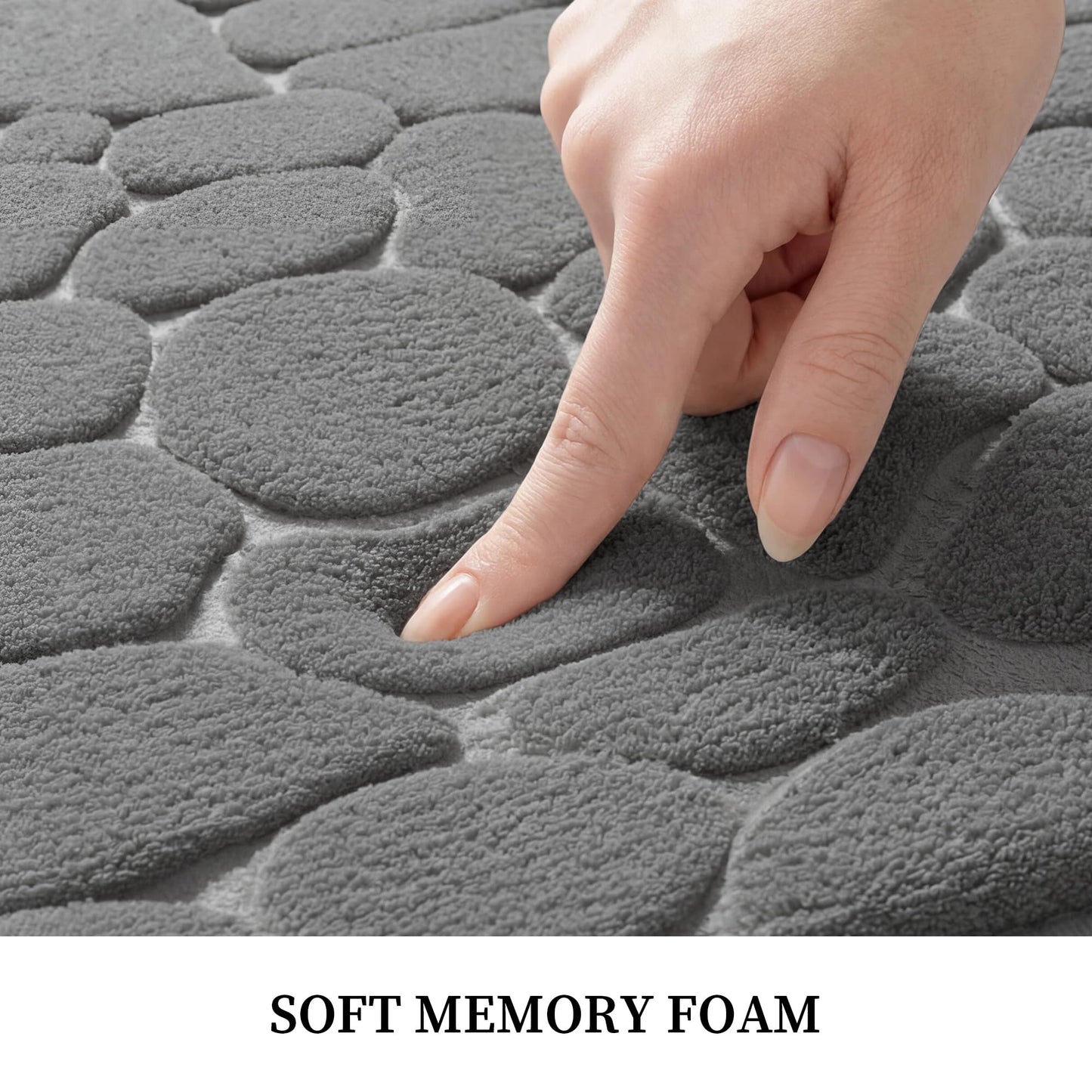 YIHOUSE Memory Foam Cobblestone Rugs Super Water Absorbent Bath Mats for Bathroom Machine Washable Bath Rugs(20x32,Dark Gray)