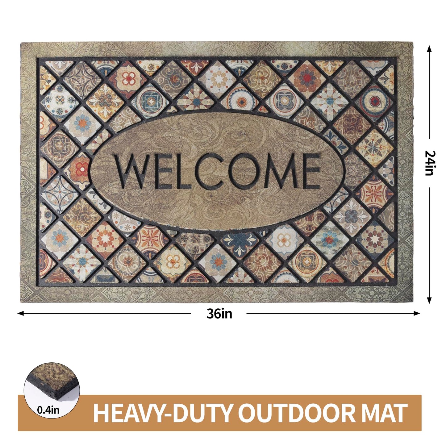 DWKKX Durable Welcome Door Mats 24”x36” Large Front Door Mat Heavy Duty Outdoor Mat for Home Entrance Non-Slip Rubber Outside Door Mat Entryway Floor Mats，Flower
