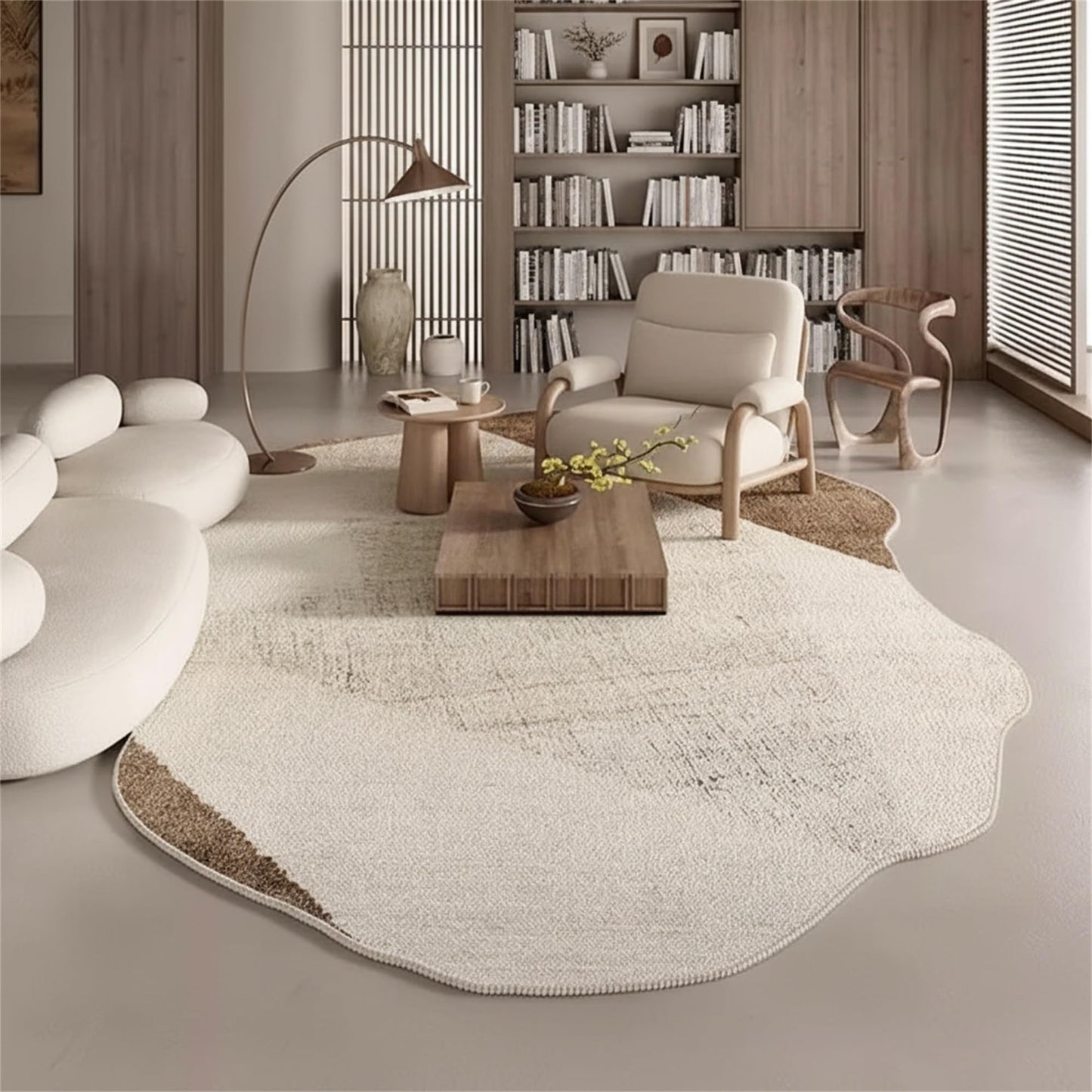Modern Abstract Irregular Shaped Area Rug Soft Washable Carpet for Bedroom Livingroom Dining Kitchen Runner Rug Brown Beige Aesthetic 5x7 Floorcover