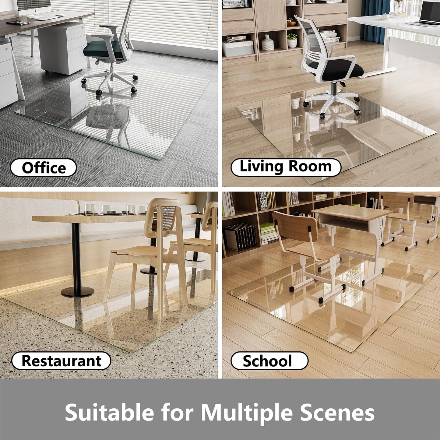 Koonmi Chair Mat for Carpet, Tempered Glass 30"x48" Office Chair Mat, Glass Chair Mats with Rounded and Polished Edges, Ideal for Hardwood Floor, Carpet, Office, Desk, Rolling Chair