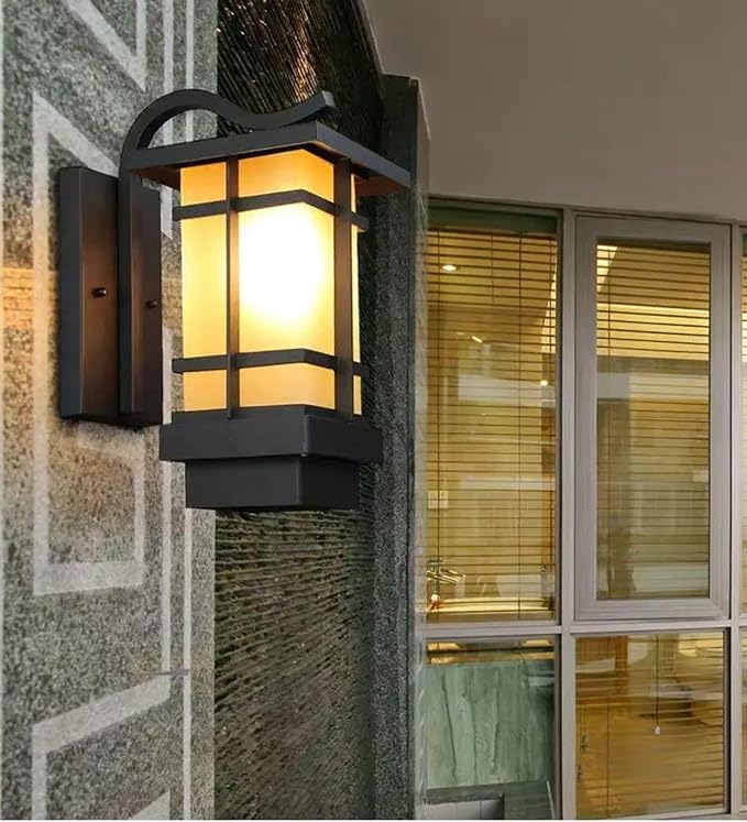 Outdoor Wall Light Fixtures, Exterior Waterproof Lanterns, Porch Sconces Wall Mounted Lighting with Modern Frosted Glass, Black Aluminum Wall Lamps for Patio Front Door Entryway, (Type_B 13.1''H)