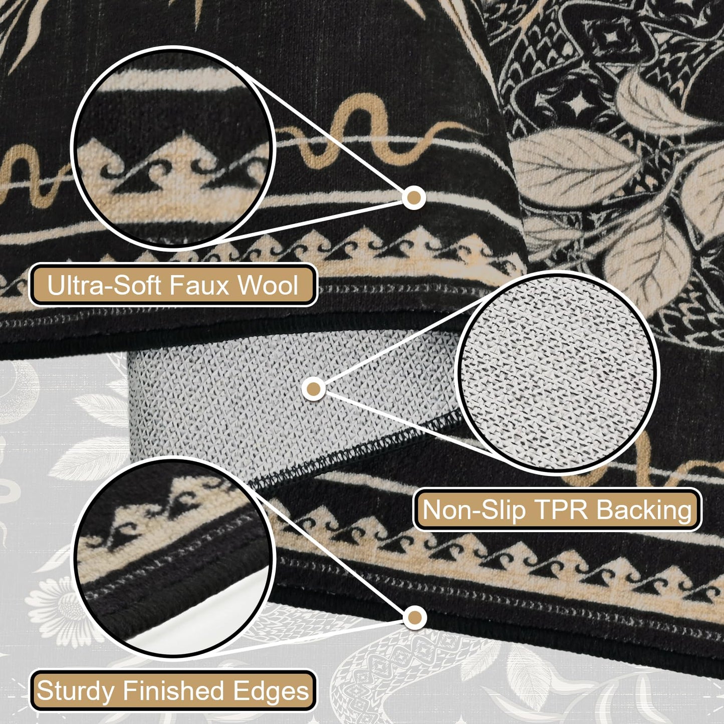 Yinhua Snake Living Room Rug 5x7 Rug Washable Gothic Rugs Non Slip, Soft Area Rugs Low Pile, Faux Wool Goth Carpet for Living Room, Bedroom, Dining Room, Black