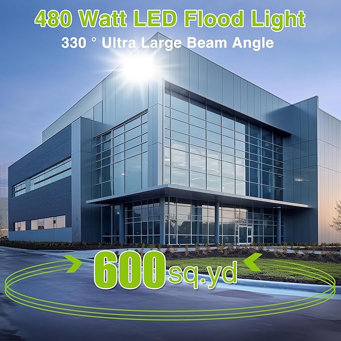 LED Flood Light Outdoor, STASUN 480W 48000lm 6000K Daylight White IP66 Waterproof, Commercial Parking Lot Light,3 Heads for Yard Street Stadium House Floodlight Bright Security Lights for Outdoor Area