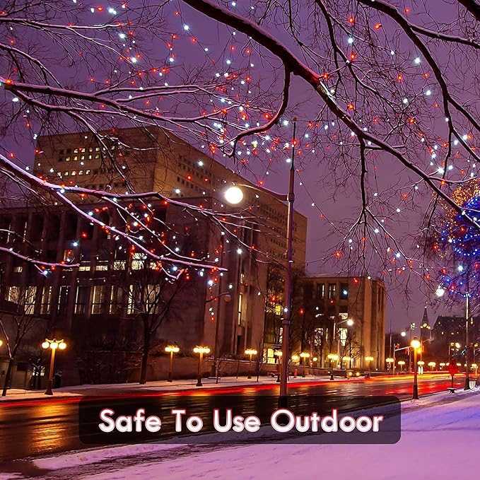 OZS 2PK 240LED 95FT Solar String Lights Outdoor Waterproof | Solar Christmas Tree Lights with 8 Lighting Modes Solar Light Outdoor for Xmas Party Garden Tree Christmas Decorations (Red&Cool White)