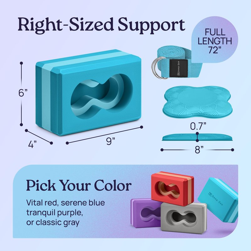 Deep-Zen® Yoga Blocks Wrist Support; Yoga Blocks 2 Pack with Knee Pads and Strap to Put Less Weight on Wrists; Durable, Versatile Yoga Brick Exercise Block Set, Blocks Yoga (Blue)