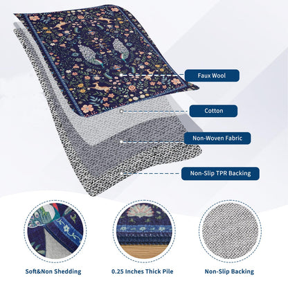 Garvee Living Room Rug 8x10 Washable Rug Floral Rugs for Bedroom Non Slip Low Pile Indoor Carpet Soft Non-Shedding Foldable Thin Mat for Bedroom Dining Room Farmhouse Kids Playroom Office Dorm Blue