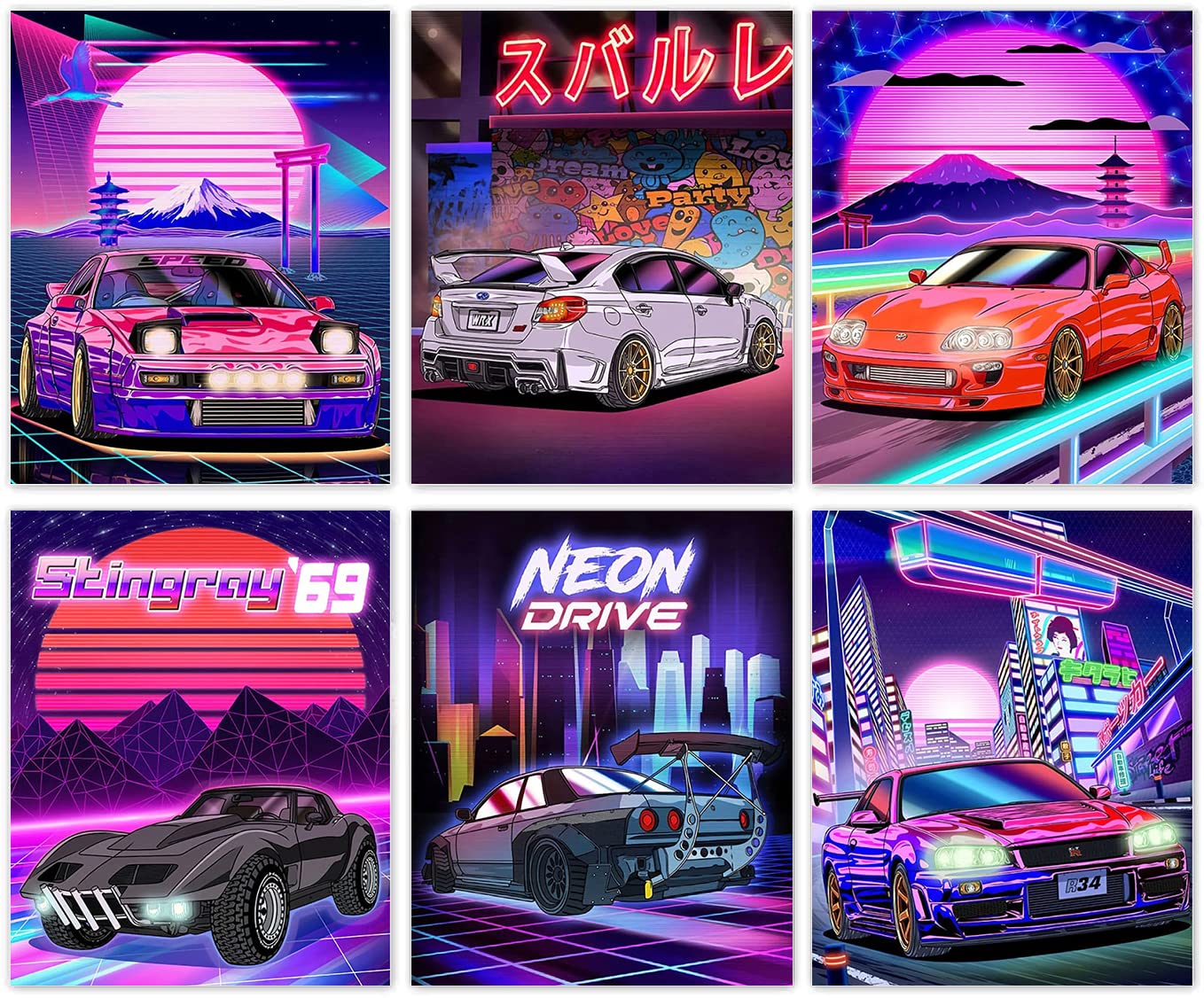 Modern Car Posters Classic Supercar Wall Art Prints, Cool Racing Ferrari Lamborghini McLaren Pagani Canvas Posters for Man Cave Boys Room Wall Decor, Sports Car Art Prints, Set of 4 (8"x10" Unframed)
