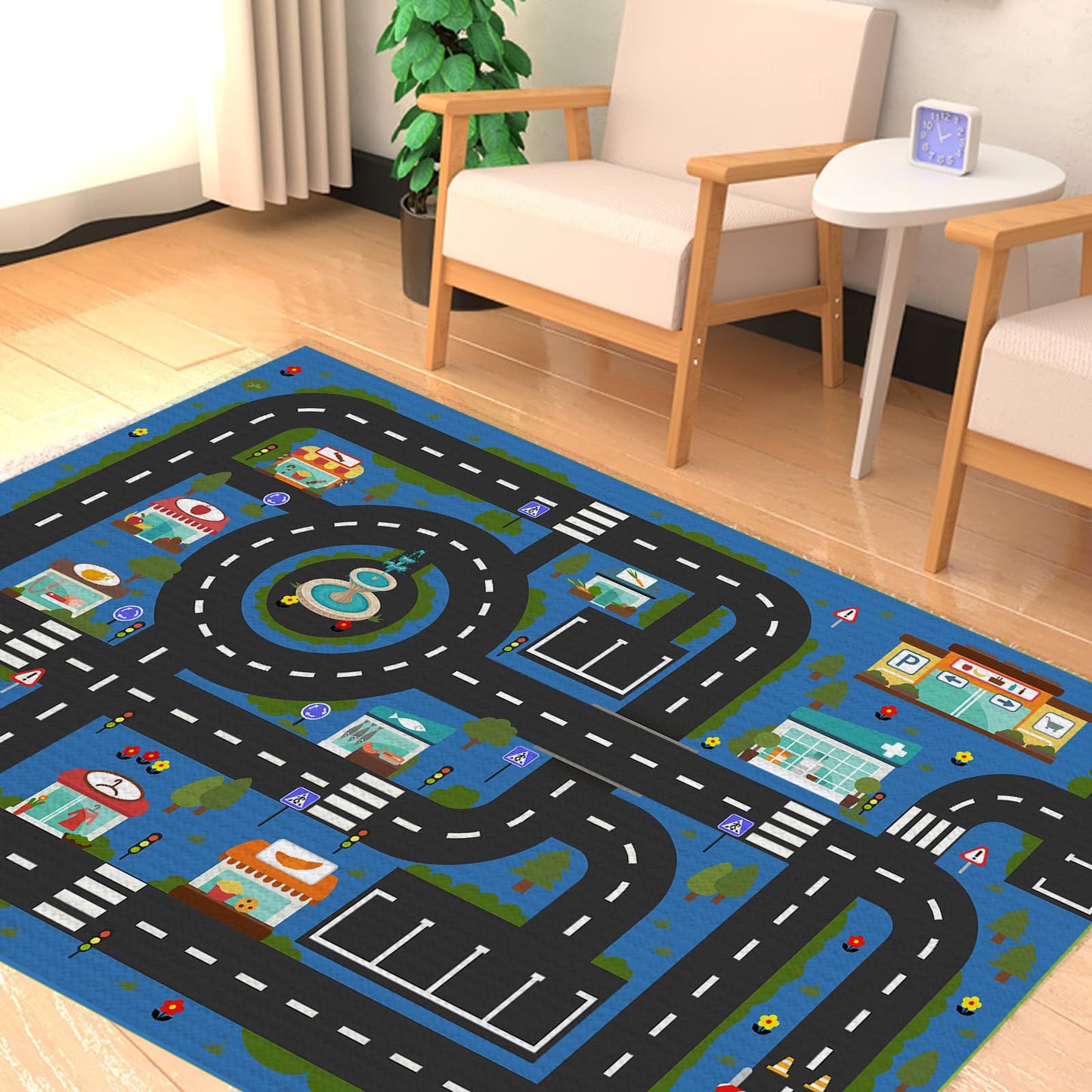 Analog ABC Kids Rug Playroom Car Play Mat City Life Road Rug for Cars Fun City Map for Carpet for Bedroom Boys (31 * 47 inches, Hope City)