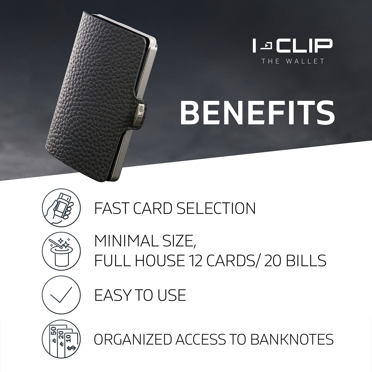 I-CLIP, Premium Men's Leather Wallet, Versatile Changeable Money clip, Secure Card Holder, Compact Men's Wallet Minimalist, Sleek Slim Design, Perfect Money Clip Wallet for Men - Black
